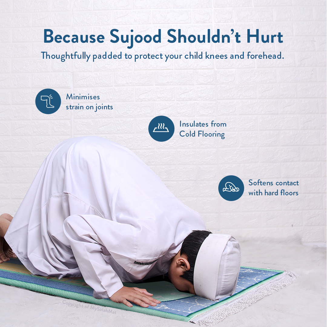 Padded Kids Prayer Mat with Aqua Mumbai Mosque Design by Urban Rugs UK