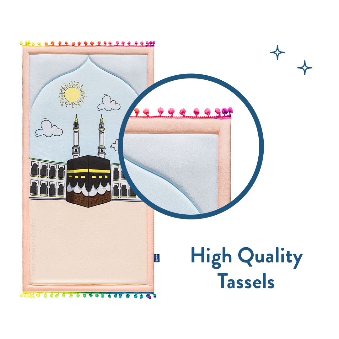 Padded Toddler Prayer Mat with Midday in Mecca Design by Urban Rugs UK | A beautiful Ramadan and Eid gift for loved ones