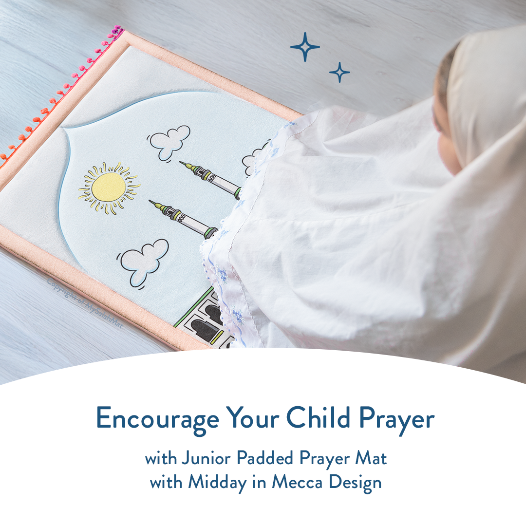 Padded Toddler Prayer Mat with Midday in Mecca Design by Urban Rugs UK | A beautiful Ramadan and Eid gift for loved ones