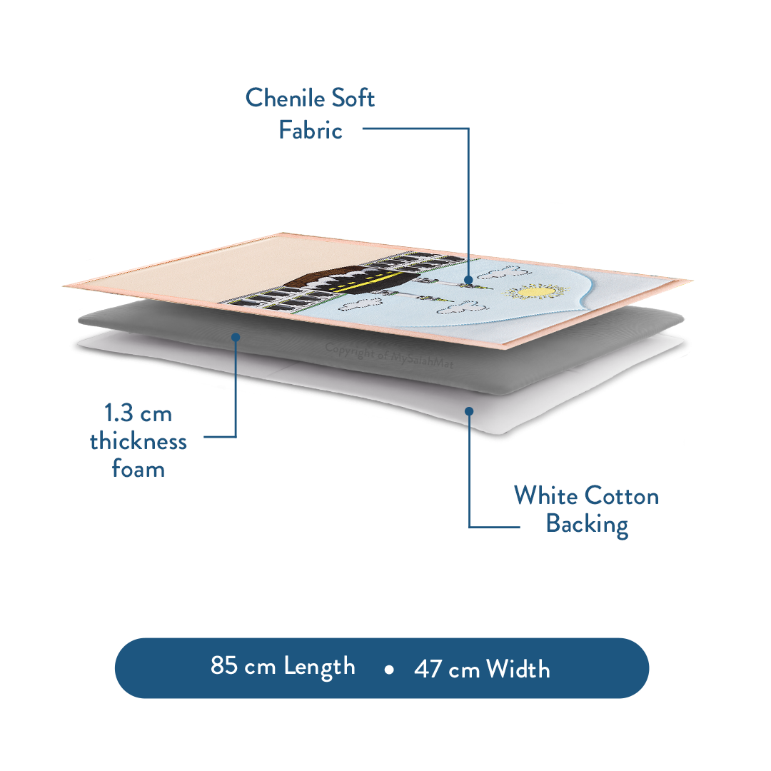 Padded Toddler Prayer Mat with Midday in Mecca Design by Urban Rugs UK | A beautiful Ramadan and Eid gift for loved ones