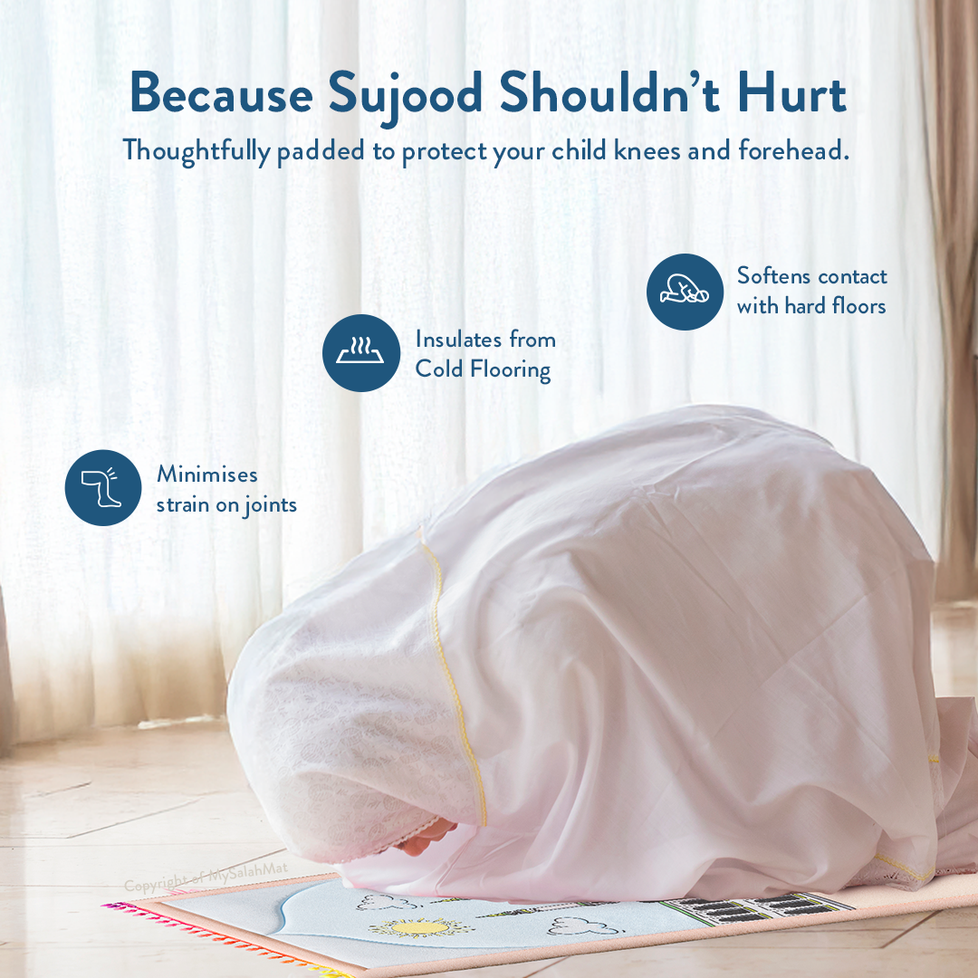 Padded Toddler Prayer Mat with Midday in Mecca Design by Urban Rugs UK | A beautiful Ramadan and Eid gift for loved ones