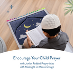Padded Toddler Prayer Mat with Midnight in Mecca Design by Urban Rugs UK | A beautiful Ramadan and Eid gift for loved ones