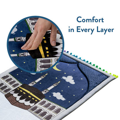 Padded Toddler Prayer Mat with Midnight in Mecca Design by Urban Rugs UK
