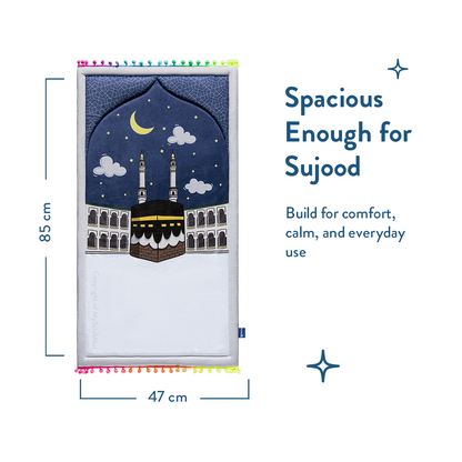 Padded Toddler Prayer Mat with Midnight in Mecca Design by Urban Rugs UK