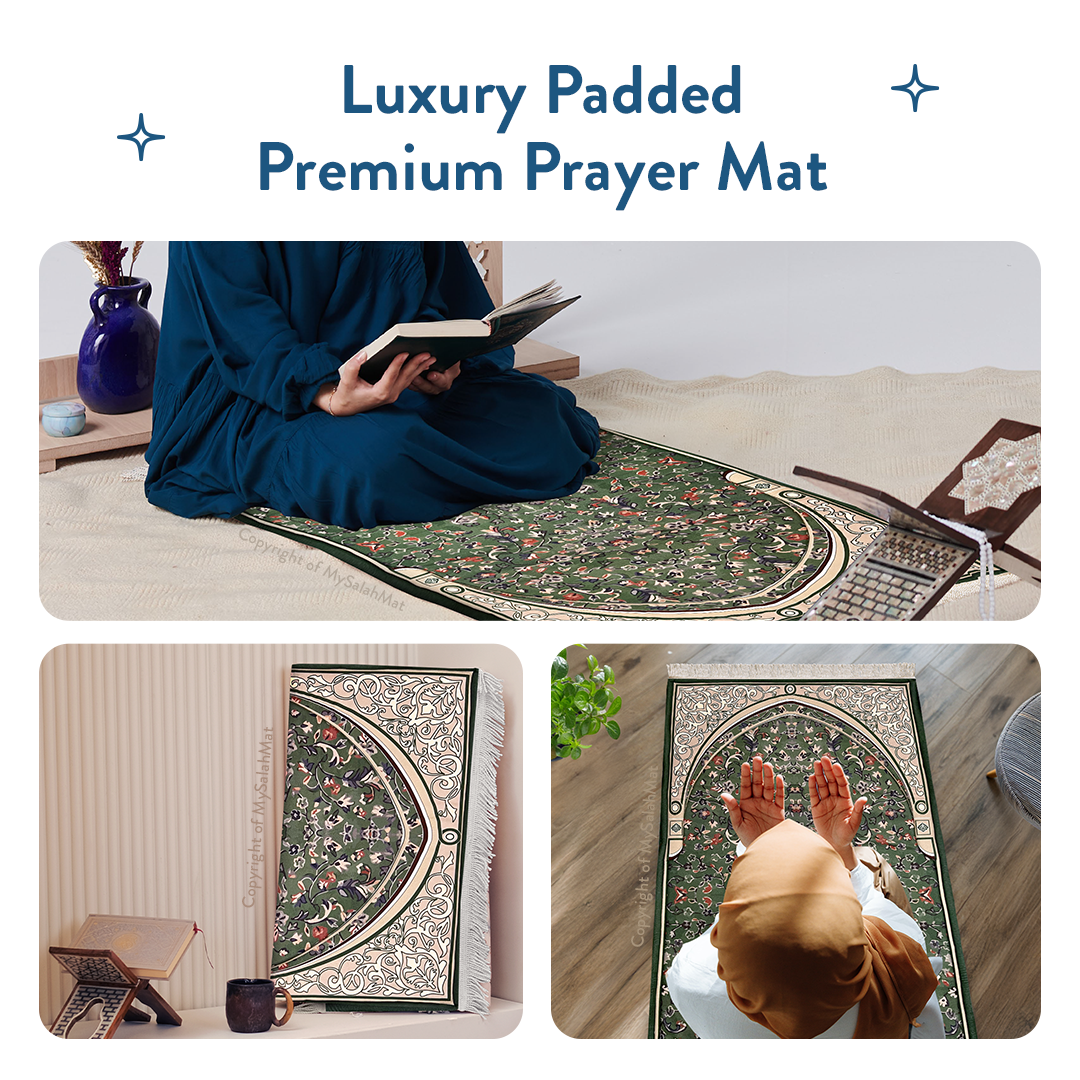 Adult Padded Prayer Mat with Madinah Arch Design by Urban Rugs UK