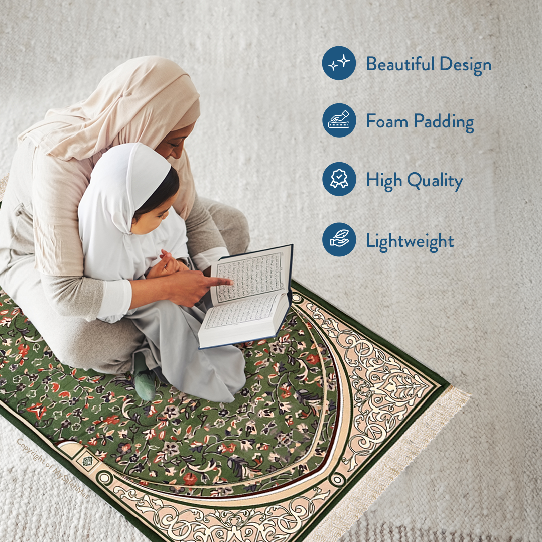 Adult Padded Prayer Mat with Madinah Arch Design by Urban Rugs UK