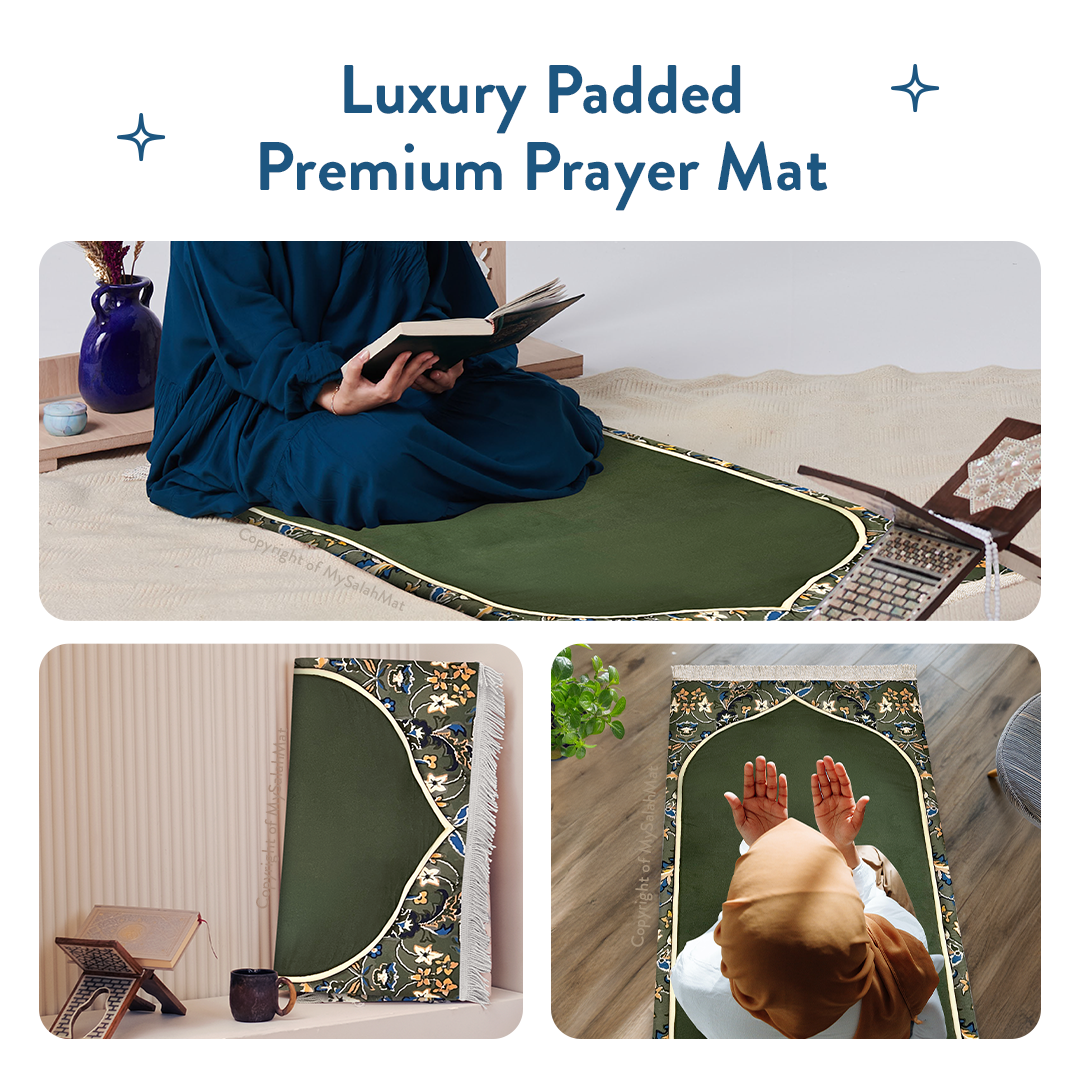 Adult Padded Prayer Mat with Madinah Elegance Design by Urban Rugs UK