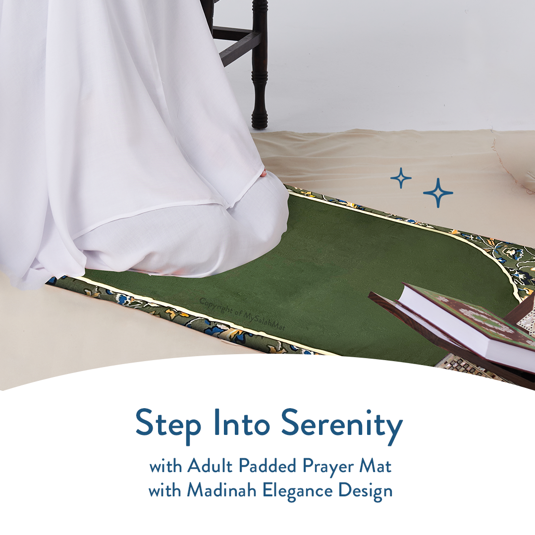 Adult Padded Prayer Mat with Madinah Elegance Design by Urban Rugs UK
