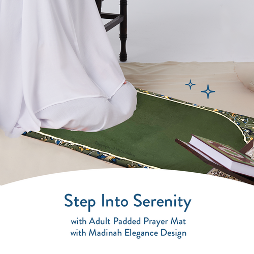 Adult Padded Prayer Mat with Madinah Elegance Design by Urban Rugs UK | A beautiful Ramadan and Eid gift for loved ones