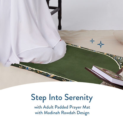 Adult Padded Prayer Mat with Madinah Rawdah Design by Urban Rugs UK