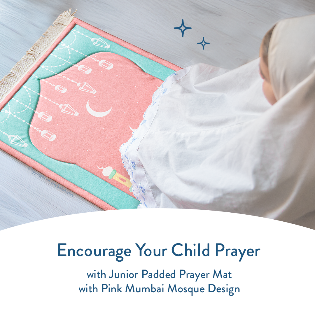Padded Kids Prayer Mat with Pink Mumbai Mosque Design by Urban Rugs UK | A beautiful Ramadan and Eid gift for loved ones