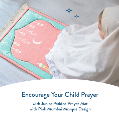 Padded Kids Prayer Mat with Pink Mumbai Mosque Design by Urban Rugs UK