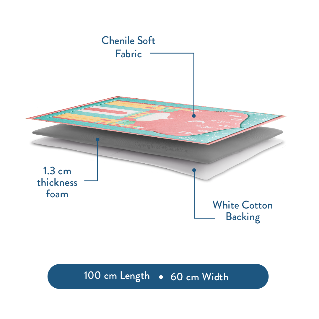 Padded Kids Prayer Mat with Pink Mumbai Mosque Design by Urban Rugs UK