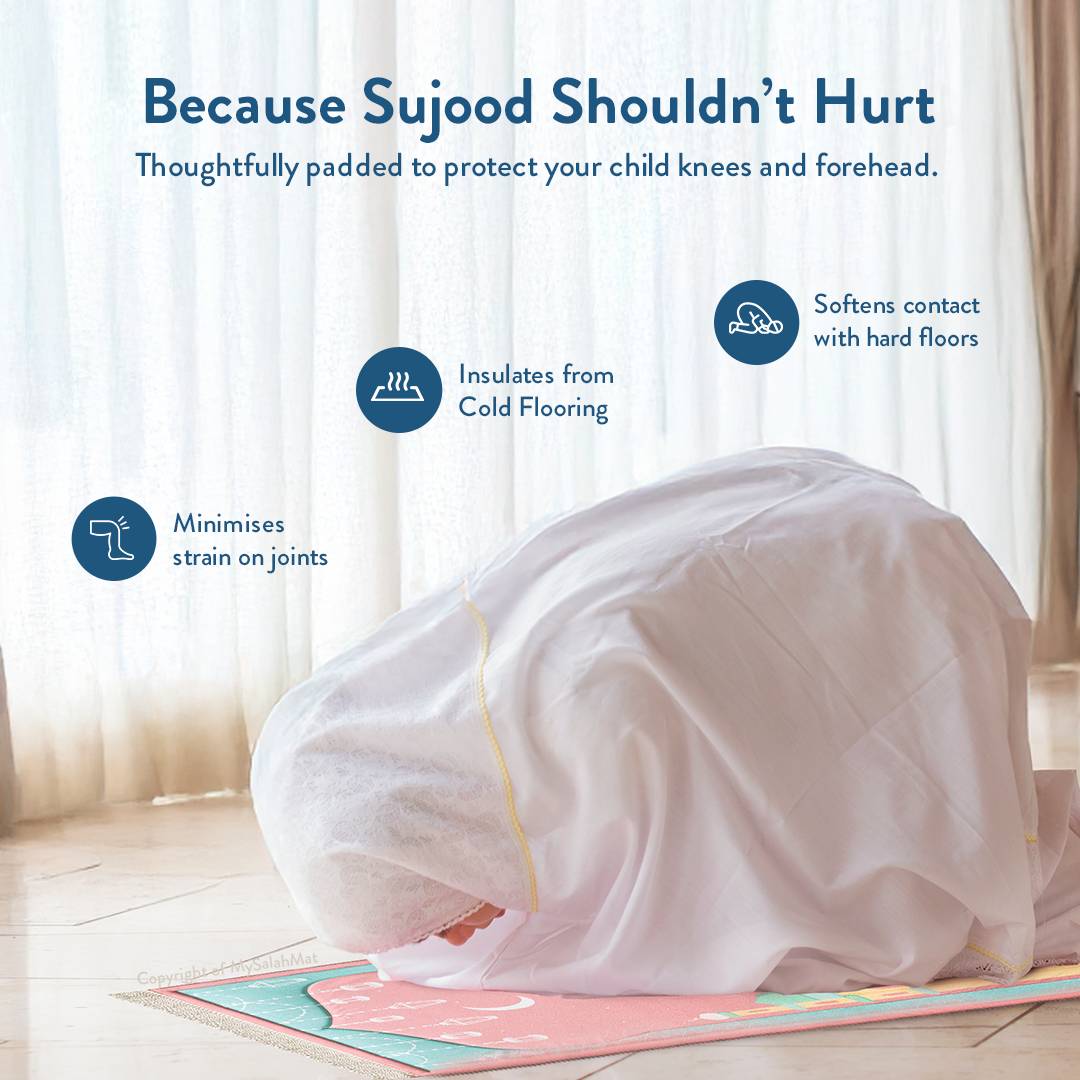 Padded Kids Prayer Mat with Pink Mumbai Mosque Design by Urban Rugs UK