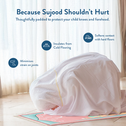 Padded Kids Prayer Mat with Pink Mumbai Mosque Design by Urban Rugs UK