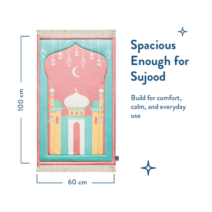 Padded Kids Prayer Mat with Pink Mumbai Mosque Design by Urban Rugs UK