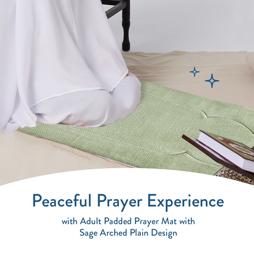 Adult Padded Prayer Mat with Luxury Sage Arch Design by Urban Rugs UK | A beautiful Ramadan and Eid gift for loved ones