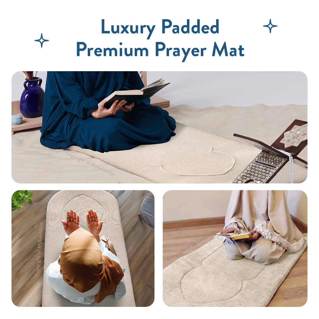 Padded Prayer Mat with Luxury Sand Arched Design by Urban Rugs UK | A beautiful Ramadan and Eid gift for loved ones