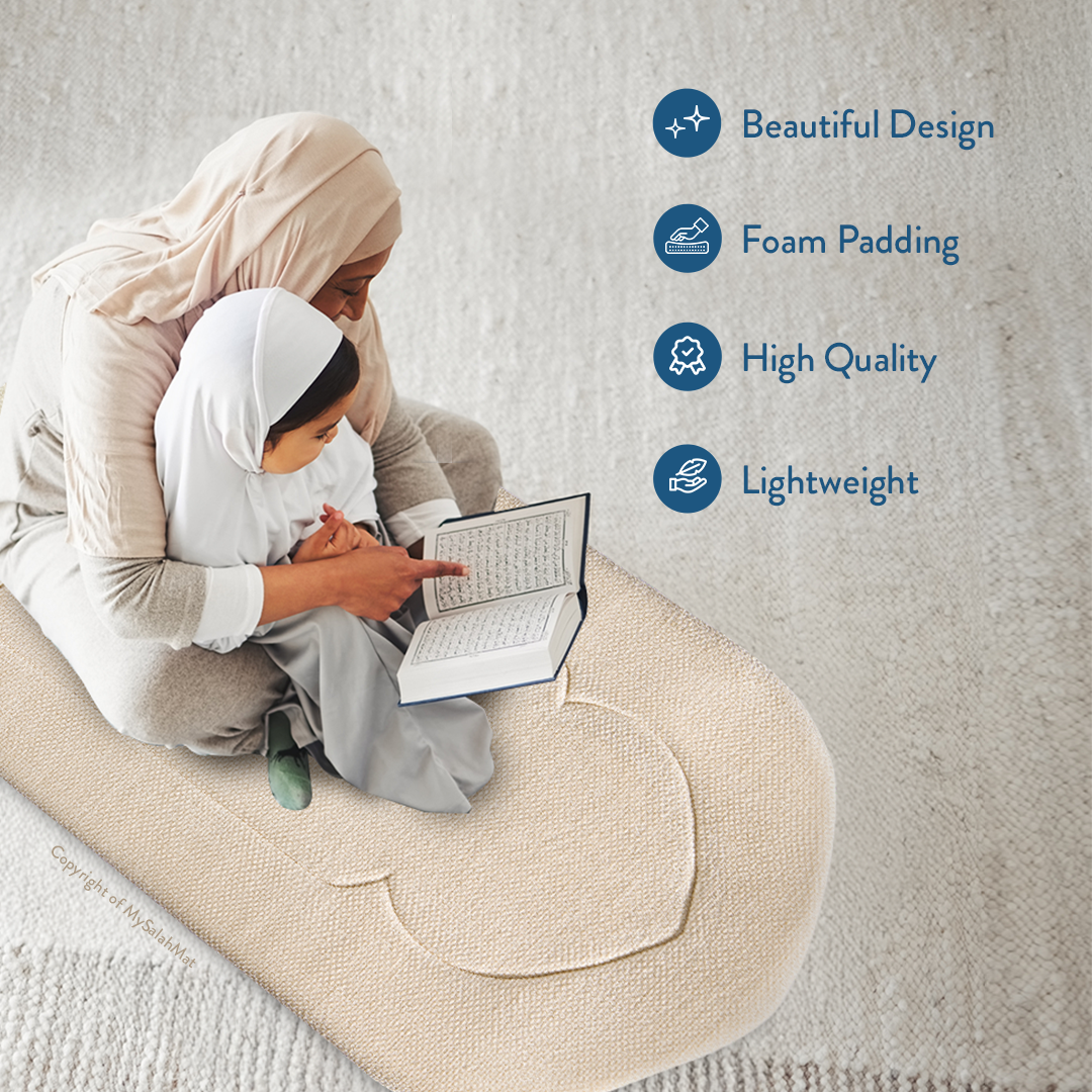 Padded Prayer Mat with Luxury Sand Arched Design by Urban Rugs UK | A beautiful Ramadan and Eid gift for loved ones
