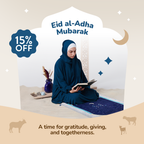 Adult Padded Prayer Mat with Blue Crescent Moon Design | Urban Rugs UK | A beautiful Ramadan and Eid gift for loved ones