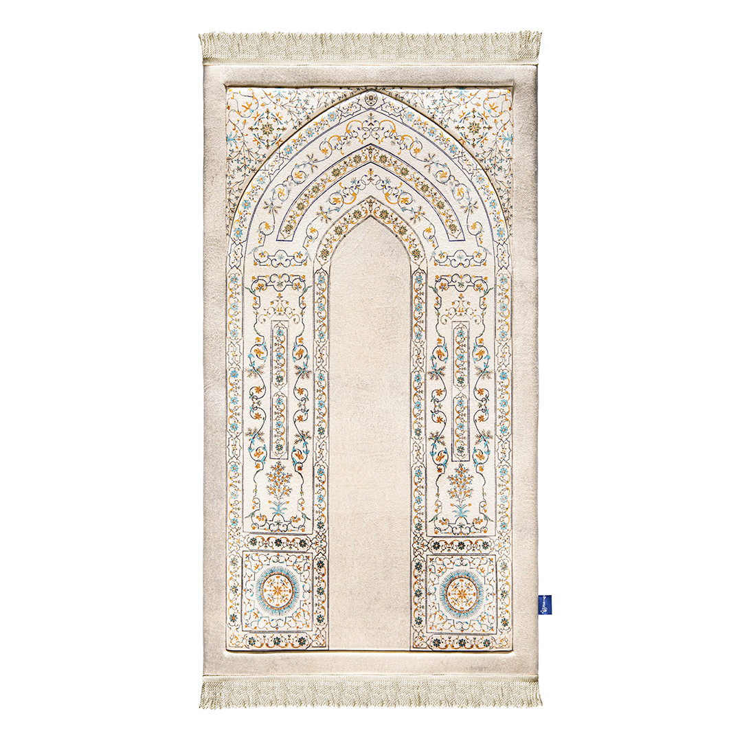 Adult padded prayer mat in cream and floral detail – Urban Rugs UK