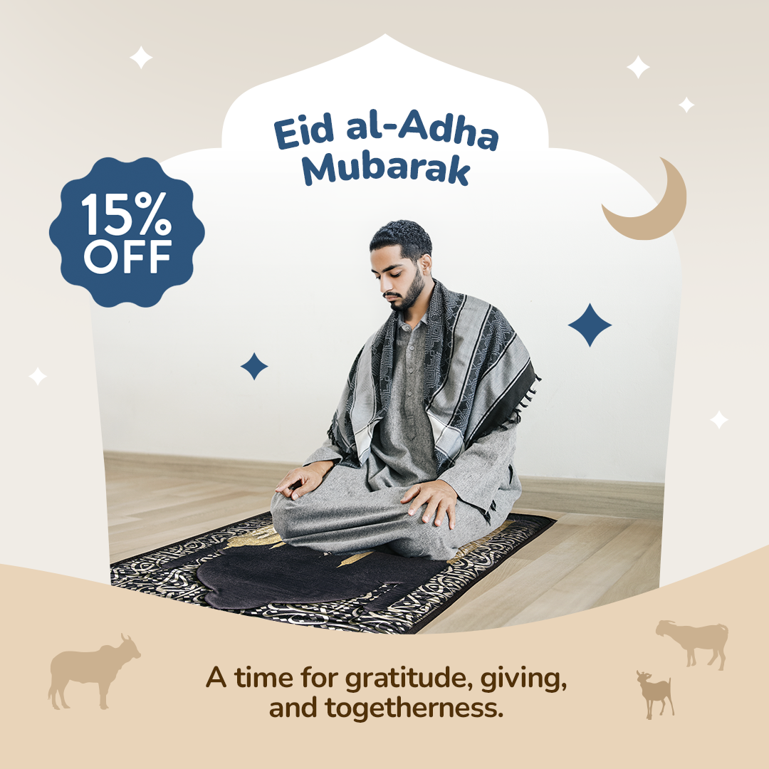Adult Padded Prayer Mat with Dark Arabic Calligraphy Design by Urban Rugs UK | A beautiful Ramadan and Eid gift for loved ones