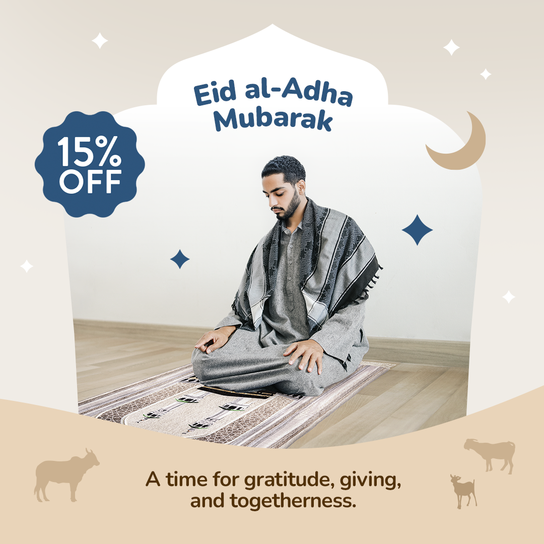 Adult Premium Padded Prayer Mat with Masjid al-Haram Design | Urban Rugs UK | A beautiful Ramadan and Eid gift for loved ones