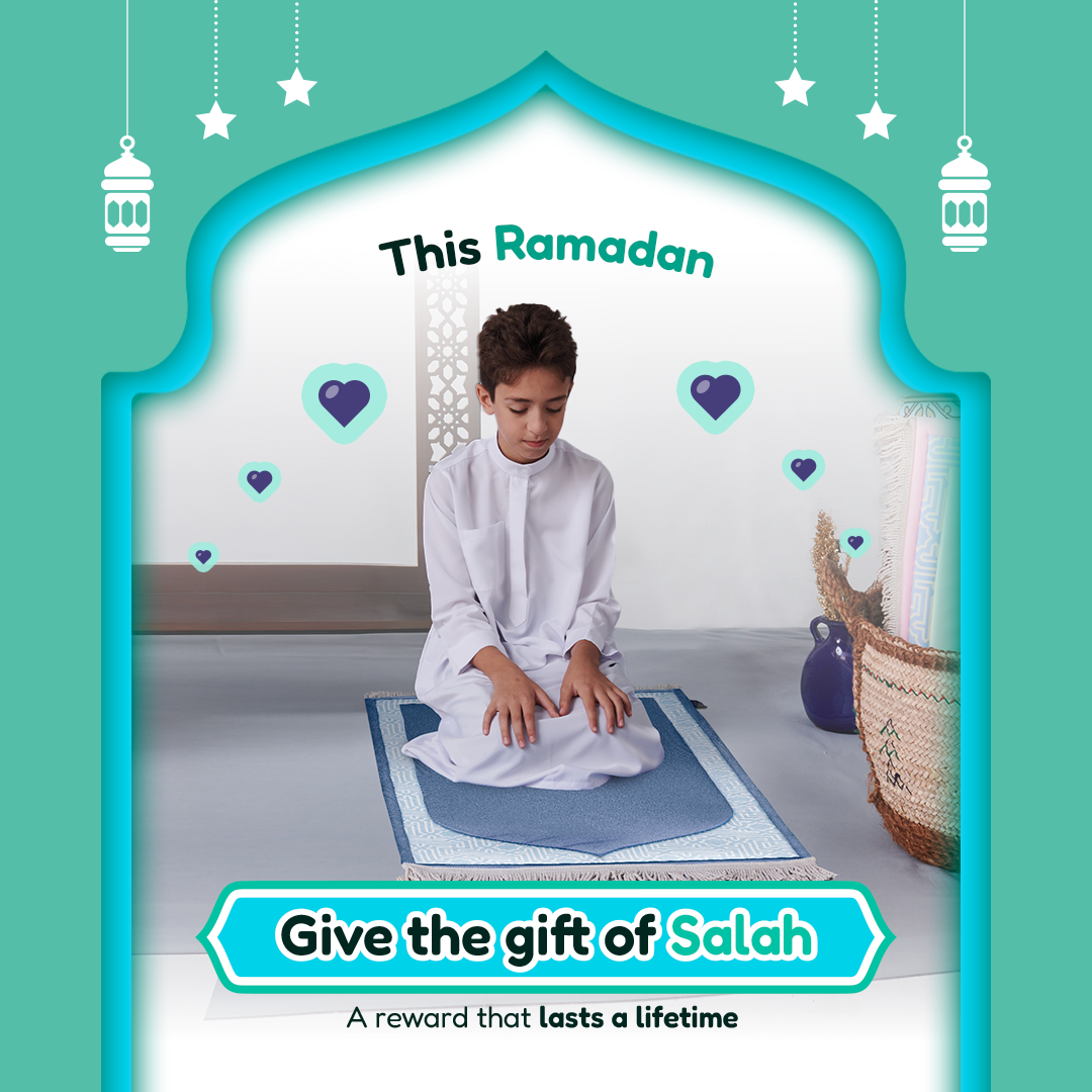 Padded Kids Prayer Mat with Classic Blue Design | Urban Rugs UK | A beautiful Ramadan and Eid gift for loved ones