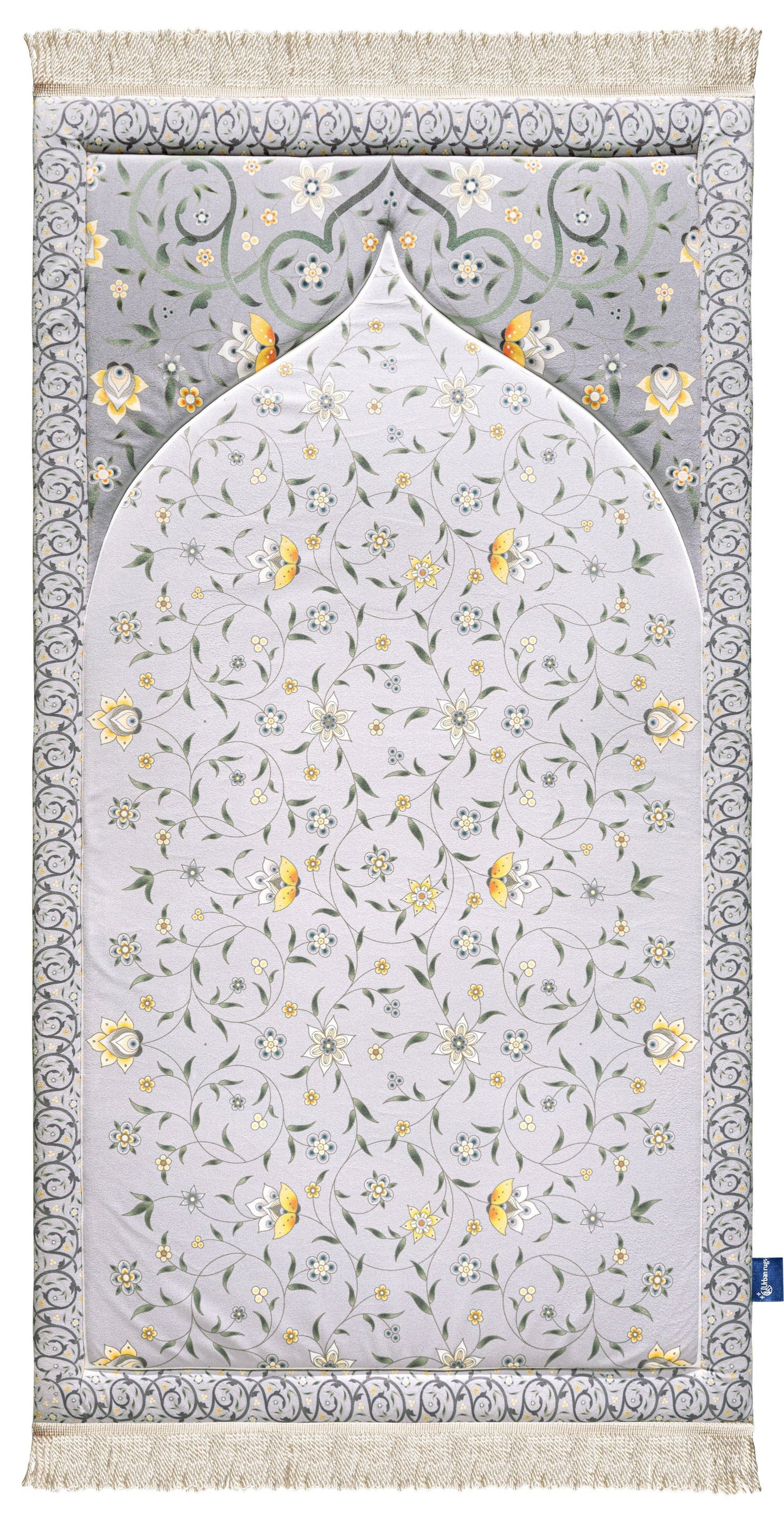 Adult Premium Padded Prayer Mat with Yellow Floral Vine Design