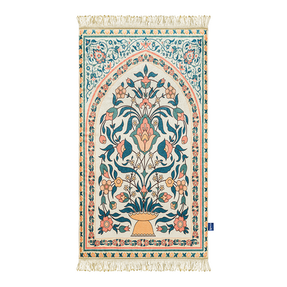 Adult Padded Prayer Mat with elegant teal and coral floral design by urban rugs uk