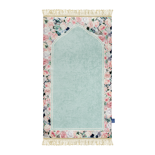 Adult padded prayer mat featuring Soft Mint Floral design by Urban Rugs UK
