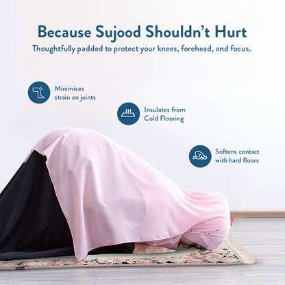 woman in prostration on Soft Mint Floral padded prayer mat by urban rugs uk