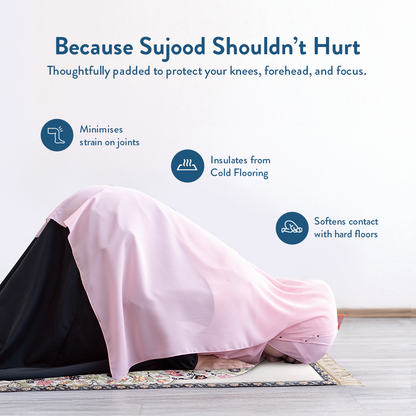 woman in prostration on Spring blossom design padded prayer mat by urban rugs uk