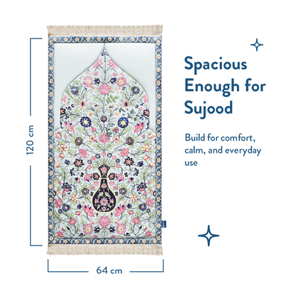 Spring blossom design prayer mat designed for prostration by Urban Rugs UK