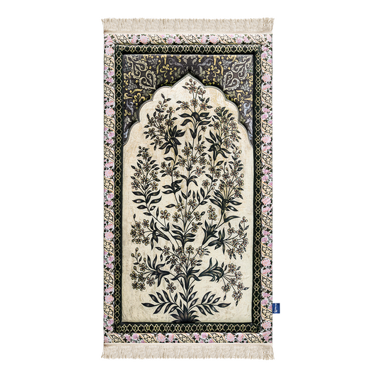 Adult padded prayer mat featuring Vintage Botanical design with arched mihrab detail by Urban Rugs UK