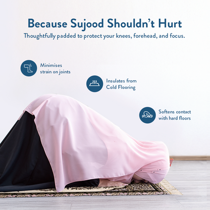 woman in prostration on vintage botanical padded prayer mat by Urban Rugs UK 