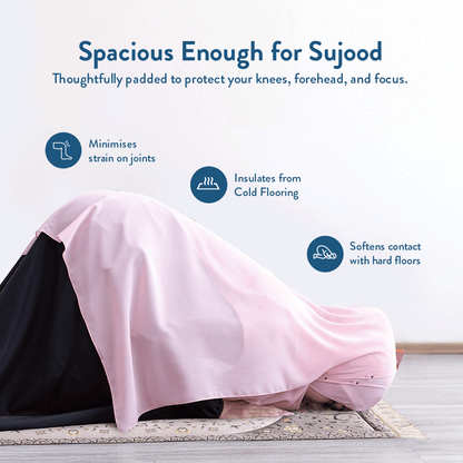 woman in prostration on Floral Vine padded prayer mat by Urban Rugs UK