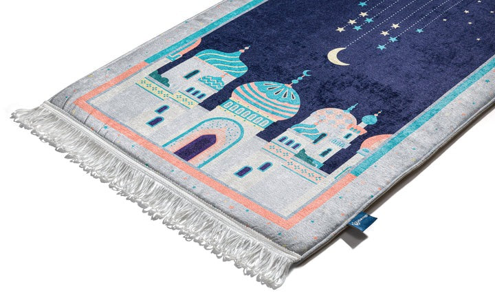 Adult Padded Prayer Mat with Blue Crescent Moon Design