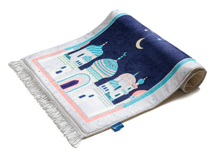 Adult Padded Prayer Mat with Blue Crescent Moon Design