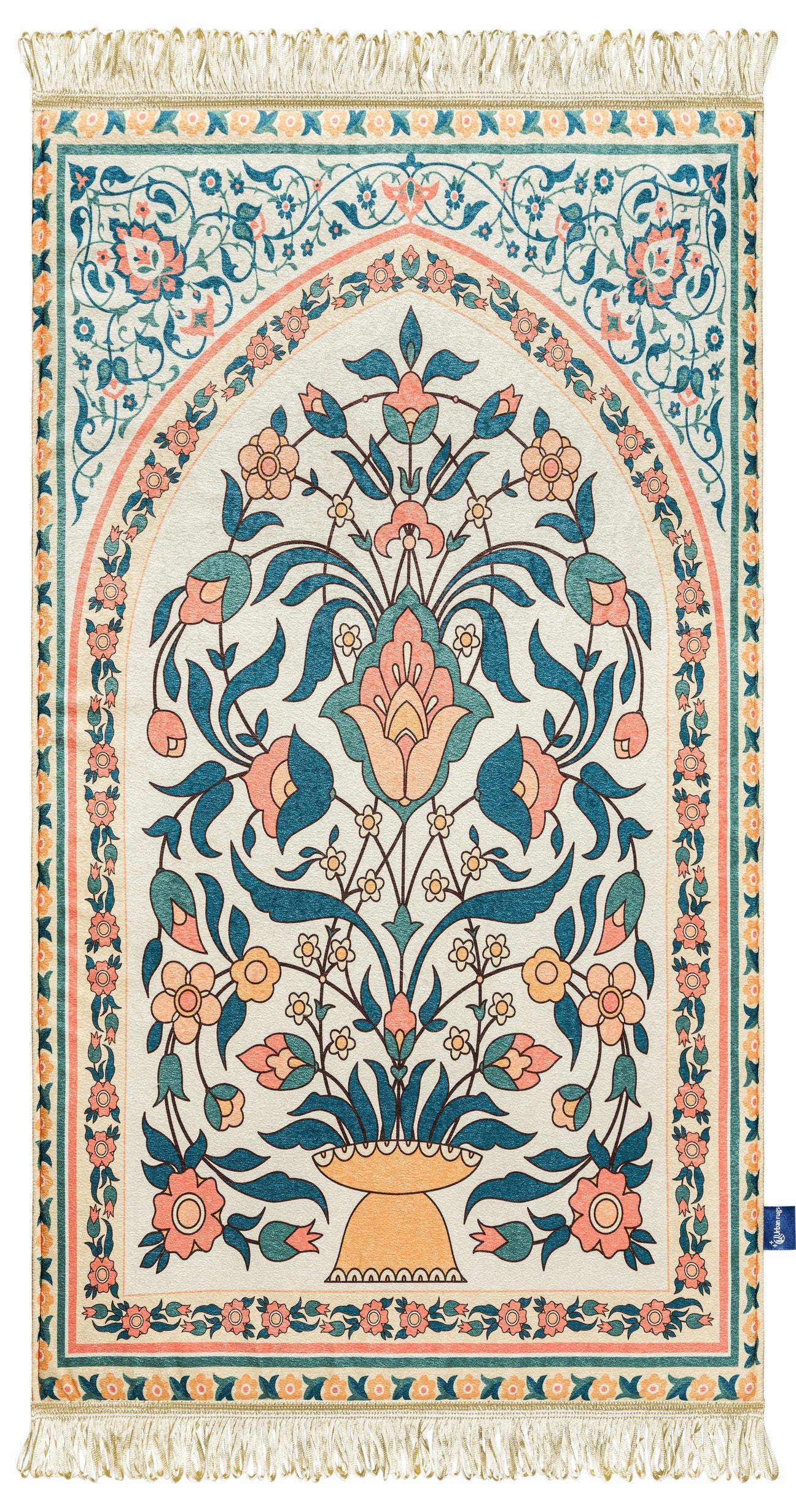 Adult Padded Prayer Mat with Teal and Coral Floral Design