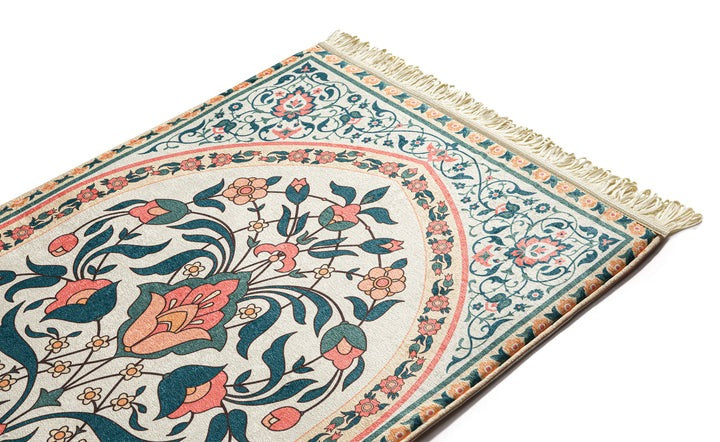 Adult Padded Prayer Mat with Teal and Coral Floral Design