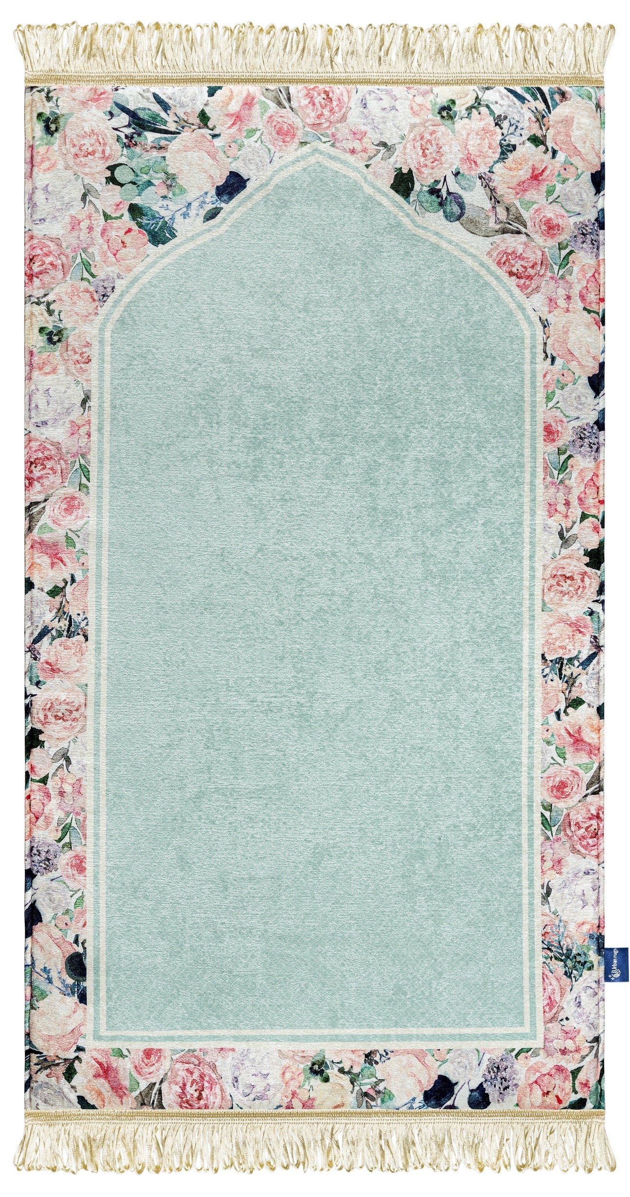 Adult Padded Prayer Mat with Soft Mint Floral Design