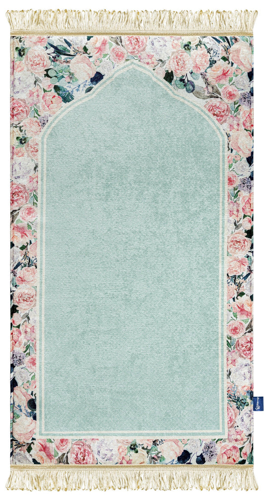 Adult Padded Prayer Mat with Soft Mint Floral Design