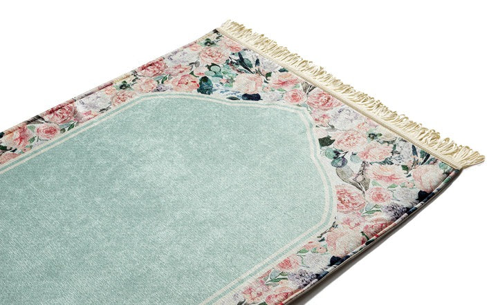 Adult Padded Prayer Mat with Soft Mint Floral Design