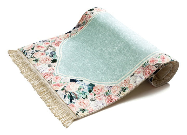 Adult Padded Prayer Mat with Soft Mint Floral Design